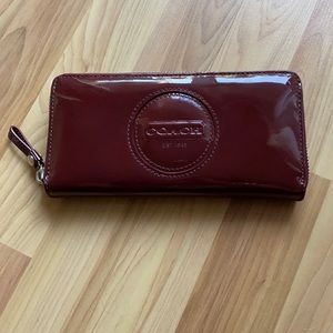 Patent Dark Red Burgundy Coach Zippy Long Wallet